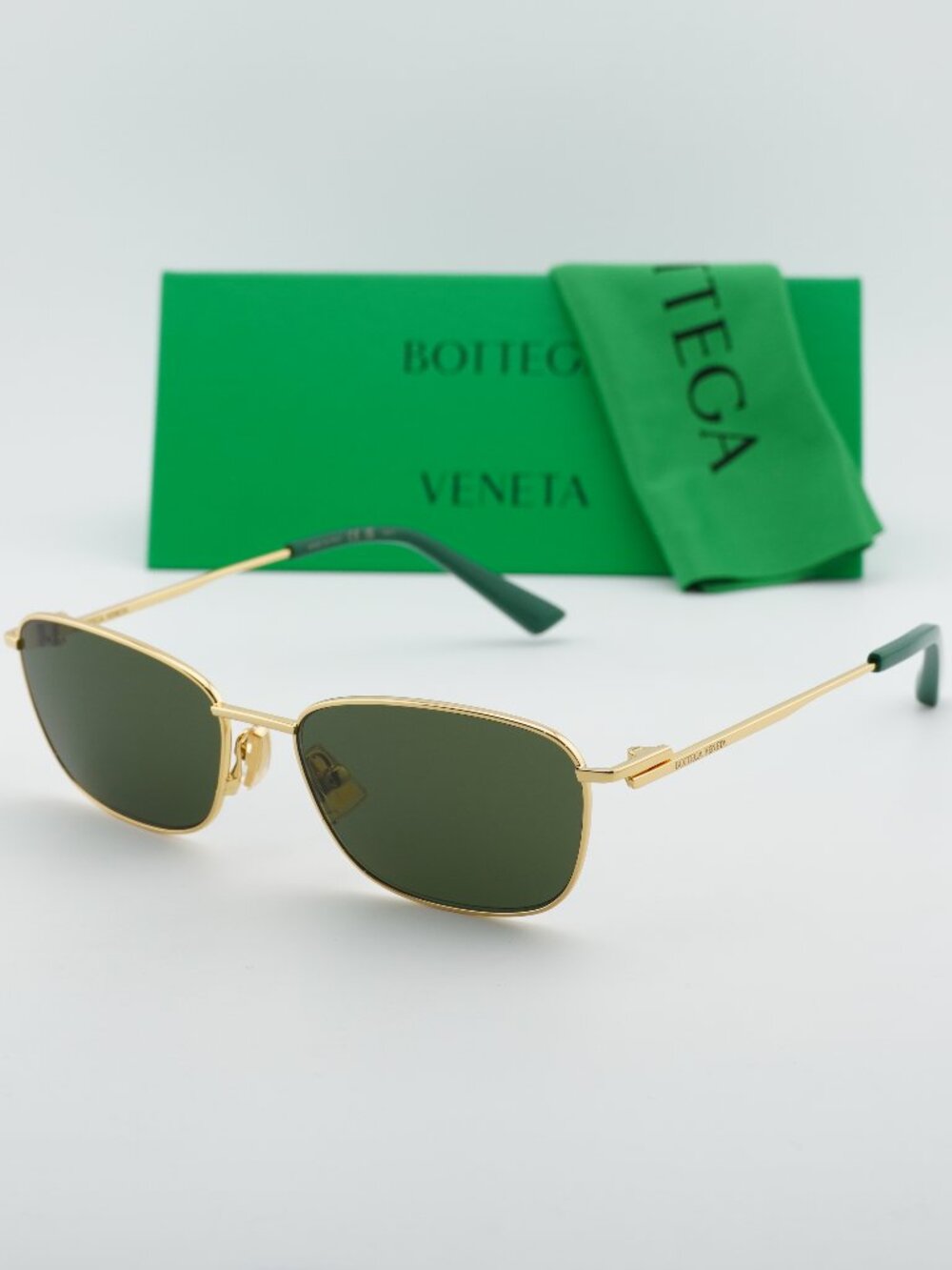 Bottega Veneta BV1300S 002 Rectangle Sunglasses - Gold / Green